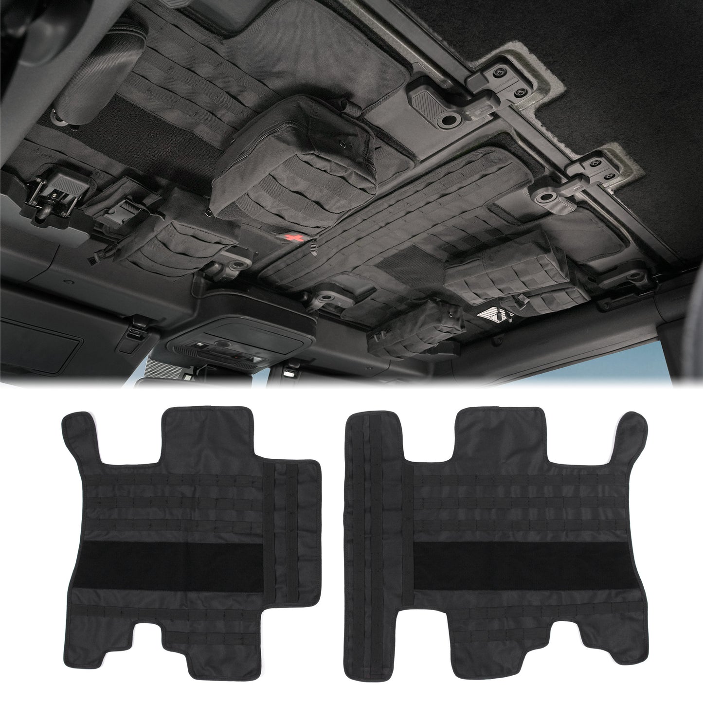 Roof Liner Organizer Overhead Storage Jacket Car Headliner Storage Organizer For Ford Bronco 2021-2024 2/4 Doors Roof Tactical Vest Accessories With 5 Molle Pouch(fit for suede headliner only)