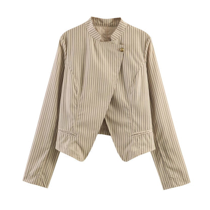Women's Asymmetric Pinstripe Cropped Jacket BYMANYC ® New York CONTEMPORARY VIBRANT MODERN FASHION - New Collection