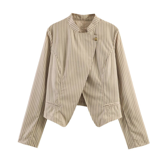 Women's Asymmetric Pinstripe Cropped Jacket BYMANYC ® New York CONTEMPORARY VIBRANT MODERN FASHION - New Collection