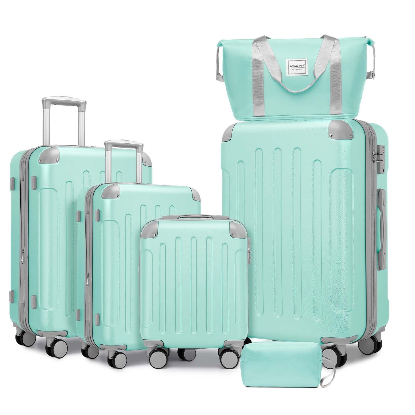 Luggage Sets 6 Piece with Duffel Bags, Hardside Expandable Suitcases with Spinner Wheels TSA Lock, Mint Green