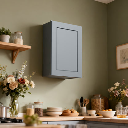 Dark Gray Solid Wood Single Door Wall Cabinet 1 Door and 2 Shelves for Kitchen Storage, Bathroom Storage, Laundry,Adjustable Shelves Ready to Assemble(21'W×12'D×30'H)