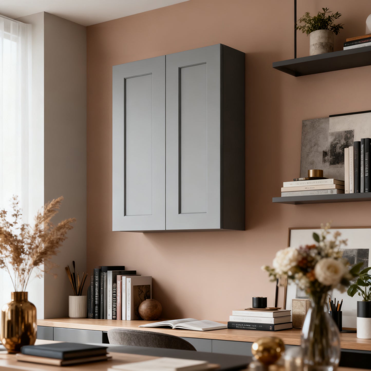 Dark Gray Solid Wood Double Doors Wall Cabinet 2 Doors and 2 Shelves for Kitchen Storage, Bathroom Storage, Laundry,Adjustable Shelves Ready to Assemble(27'W×12'D×36'H)