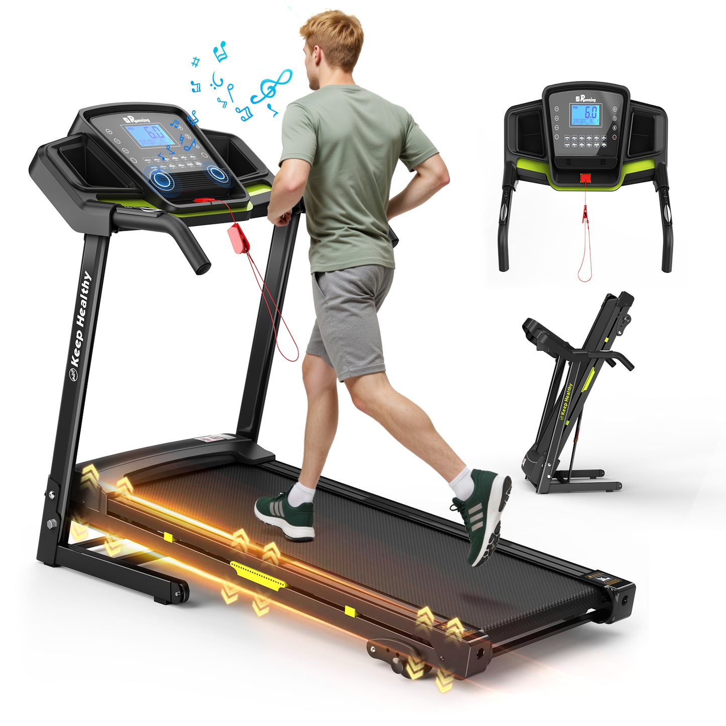 Foldable Treadmill with Incline, Folding Treadmill for Home Electric Treadmill Workout Running Machine, Handrail Controls Speed, Pulse Monitor,APP