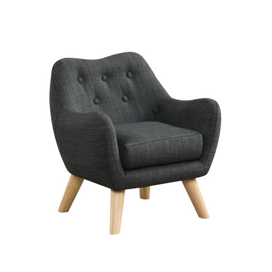 Linen Upholstered Kids Chair with Button Tufted Back and Wooden Legs, Dark Gray