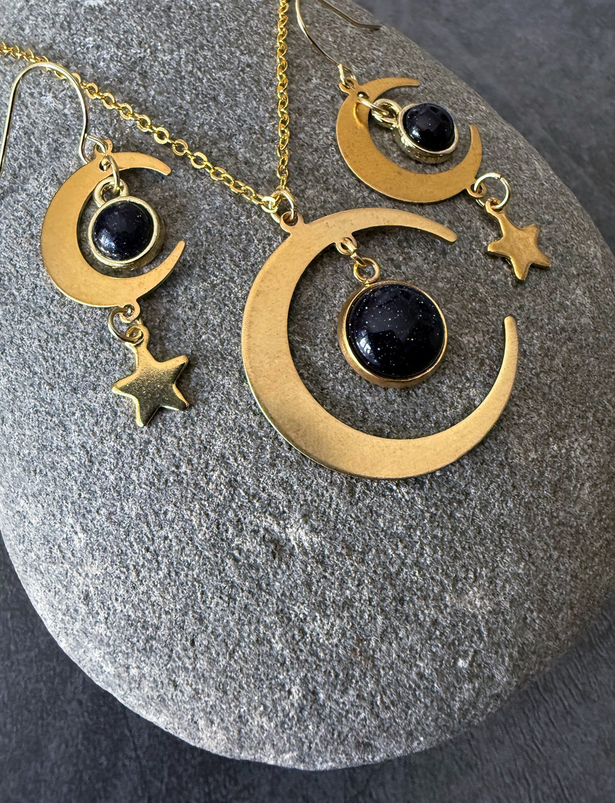 Starlit Crescent Jewelry Set With Blue Sandstone