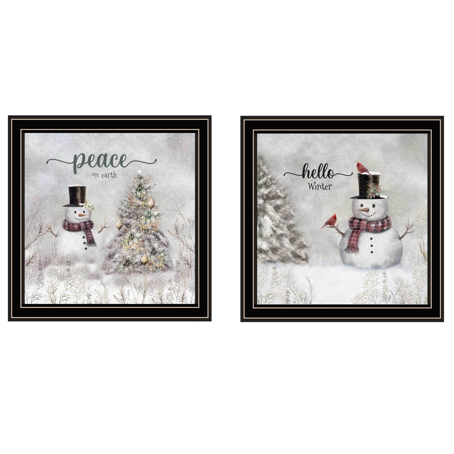 Trendy Decor 4U 2-Piece Vignette Winter - Peace On Earth Black Framed Wall Art for Living Room, Holiday Wall Art Print for Home Decor, Bedroom Wall Art by Robin-Lee Viera