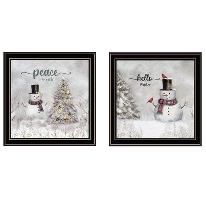 Trendy Decor 4U 2-Piece Vignette Winter - Peace On Earth Black Framed Wall Art for Living Room, Holiday Wall Art Print for Home Decor, Bedroom Wall Art by Robin-Lee Viera