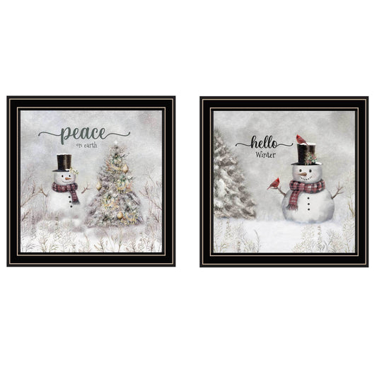 Trendy Decor 4U 2-Piece Vignette Winter - Peace On Earth Black Framed Wall Art for Living Room, Holiday Wall Art Print for Home Decor, Bedroom Wall Art by Robin-Lee Viera