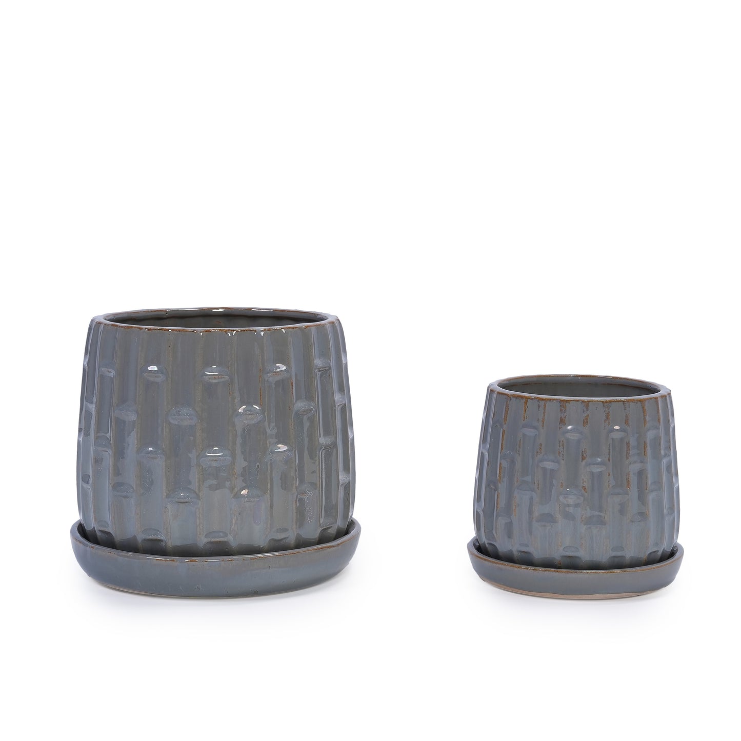 Set of 2 Ceramic Flowerpot, 7' Modern Planter for Patio, Garden, Windowsill - Grey