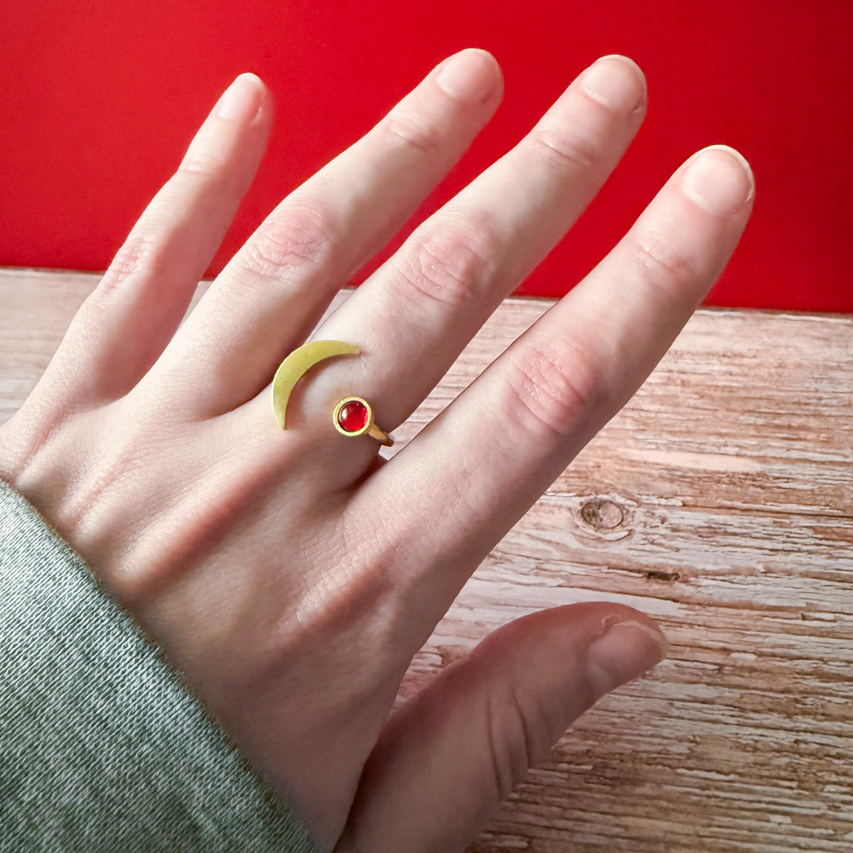 Crescent Moon Birthstone Ring
