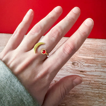 Crescent Moon Birthstone Ring