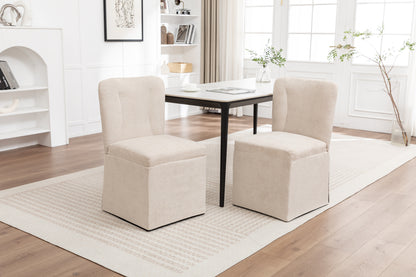 Linen Dining Chairs, Modern Fabric Side Chairs for Dining Room and Kitchen, with Padded Seat and Backrest, Upholstered Armless Chairs for Living Room, Set of 2 (Beige)