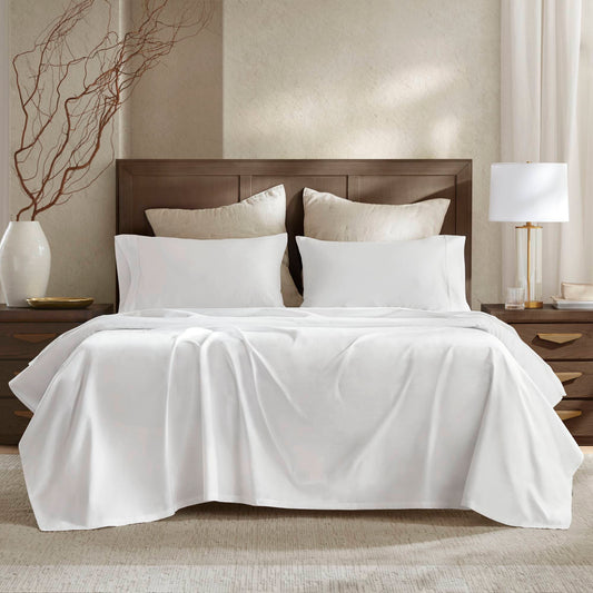 4 Pieces Cal King Sateen Sheet Set,White