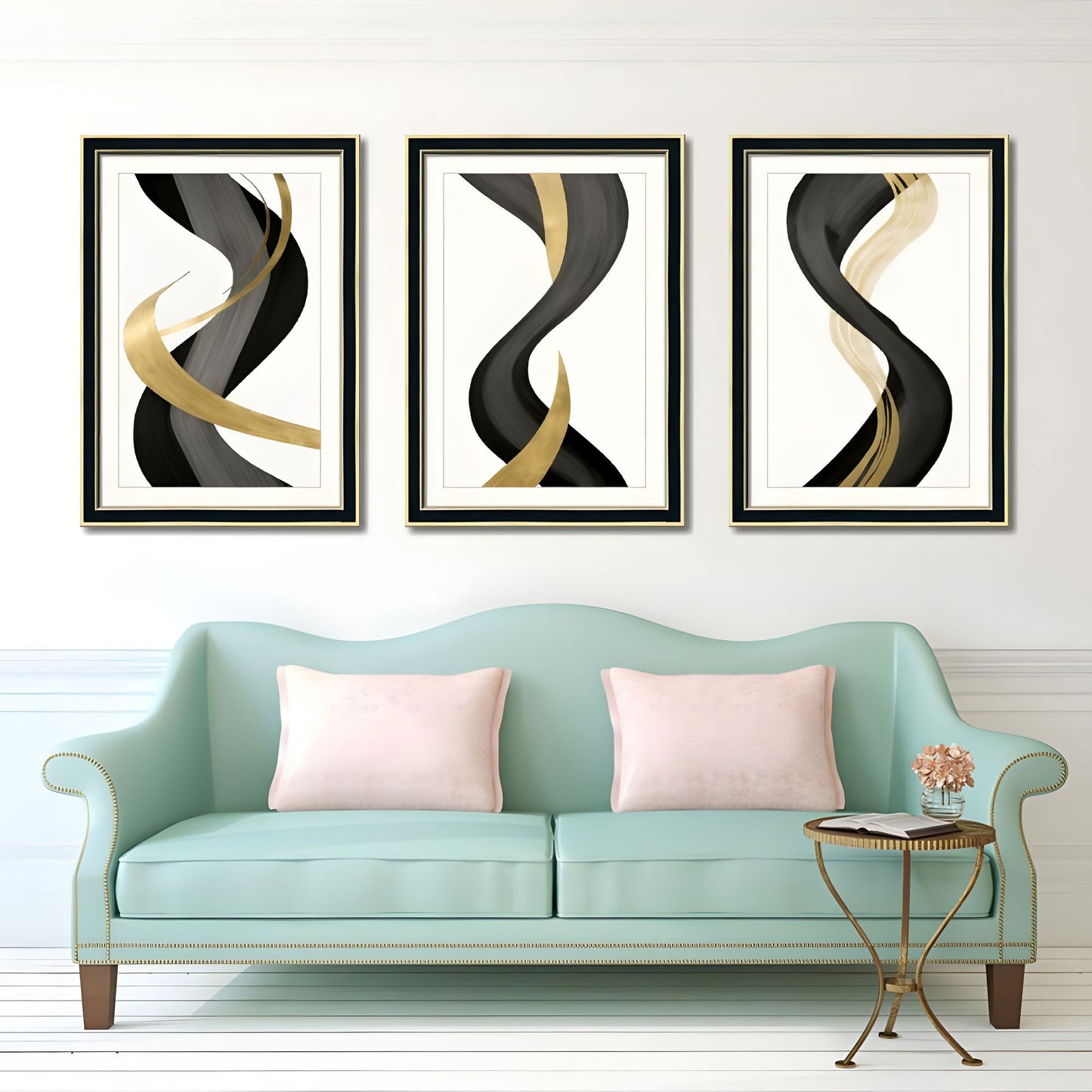 Set of 3 Black and Gold Abstract Framed Wall Art – Replaceable Canvas Prints with Solid Wood Picture Frames, Modern Luxury Wall Decor for Living Room and Bedroom 20x28 inches