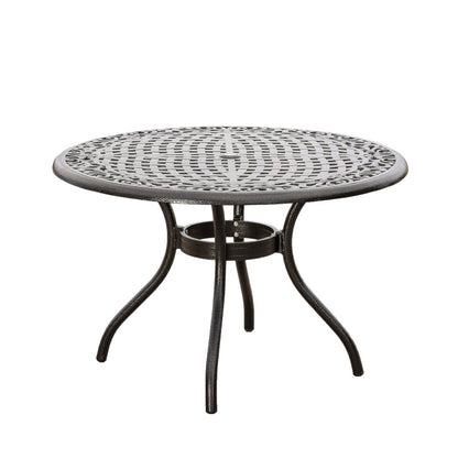 Tranquilius 48' Outdoor Round Dining Table with Lattice Tabletop, Umbrella Hole and Curved Legs, Bronze