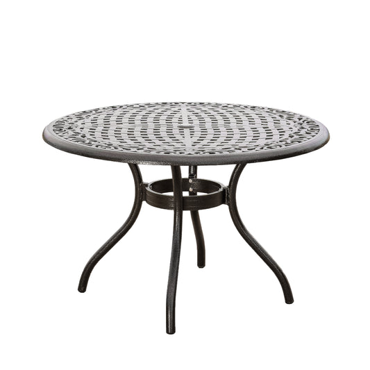 Tranquilius 48' Outdoor Round Dining Table with Lattice Tabletop, Umbrella Hole and Curved Legs, Bronze