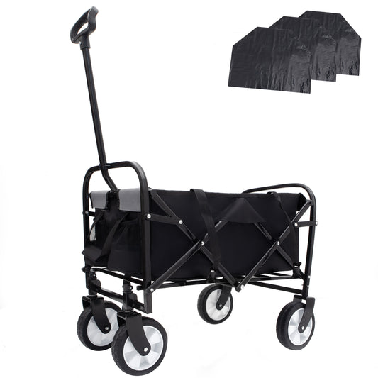 Minimeetall Multi-use Bag,Collapsible Foldable Wagon Cart Beach Wagon Heavy Duty Utility Cart Utility Wagon Grocery Cart for for Camping 3pcs plastic Liner bag /Cover ,  black