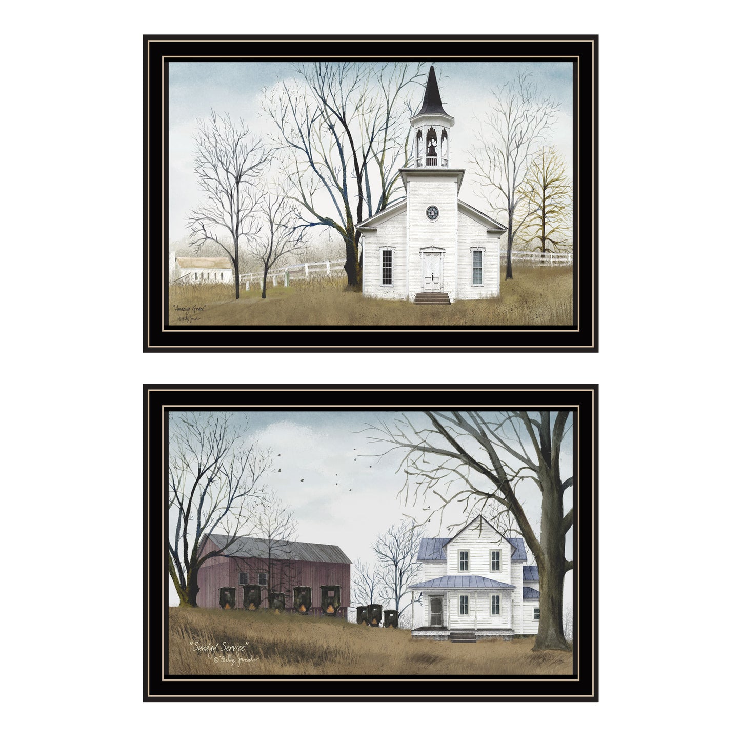 Trendy Decor 4U 2- Piece Vignette Amazing Grace Sunday Service Black Framed Wall Art for Living Room, Bedroom Wall Art Print for Home Decor by Billy Jacobs