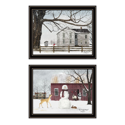 Trendy Decor 4U 2- Piece Vignette Life in the Countryside Winter Black Framed Wall Art for Living Room, Bedroom Wall Art Print for Home Decor by Billy Jacobs