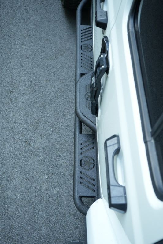 Running Boards Compatible with Jeep Wrangler JL 4 Doors 2018-2025, 6' 2-Stairs Side Step Rails Coated Black Carbon Steel Nerf Bars