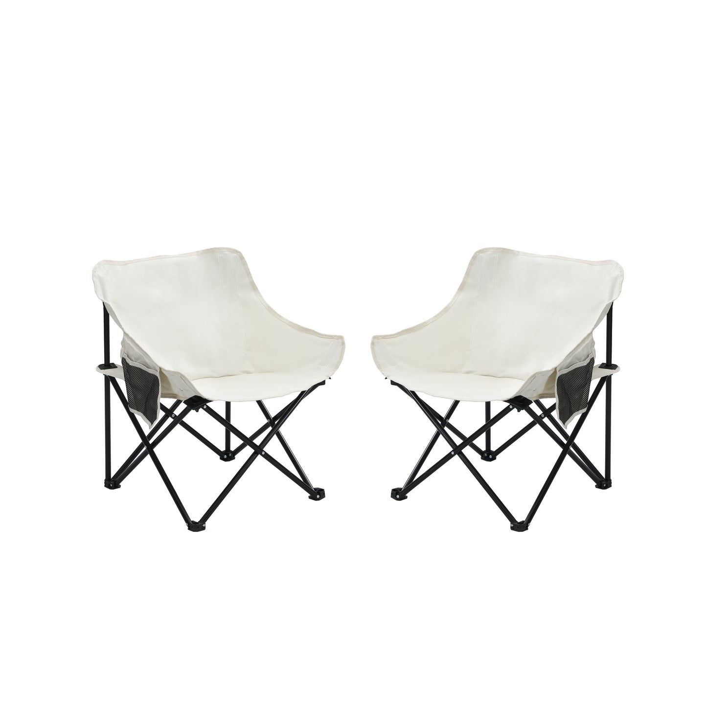 2PCS Outdoor Camping Chairs Folding/Portable, Comfortable Seating, Durable Steel Frame, Beige Polyester, Compact Design