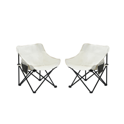 2PCS Outdoor Camping Chairs Folding/Portable, Comfortable Seating, Durable Steel Frame, Beige Polyester, Compact Design