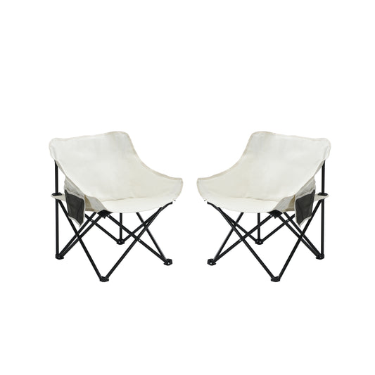 2PCS Outdoor Camping Chairs Folding/Portable, Comfortable Seating, Durable Steel Frame, Beige Polyester, Compact Design