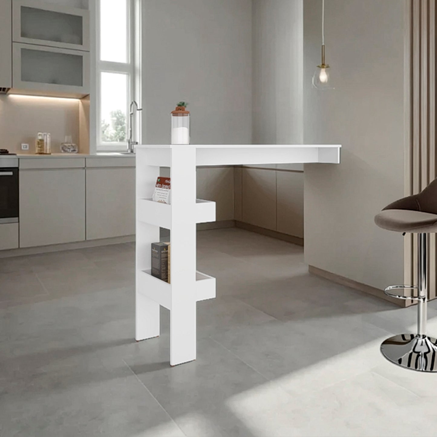 Bar Table 43.1' H, 3 Shelves, White - Kitchen