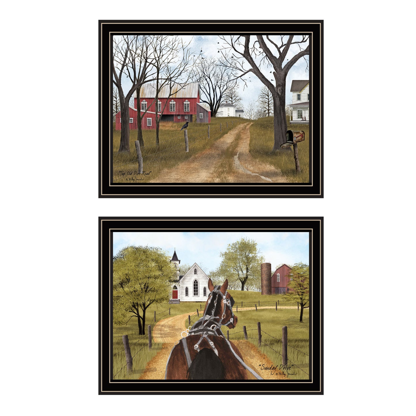 Trendy Decor 4U 2- Piece Vignette Sunday Drive & The Old Dirt Road Black Framed Wall Art for Living Room, Bedroom Wall Art Print for Home Decor by Billy Jacobs