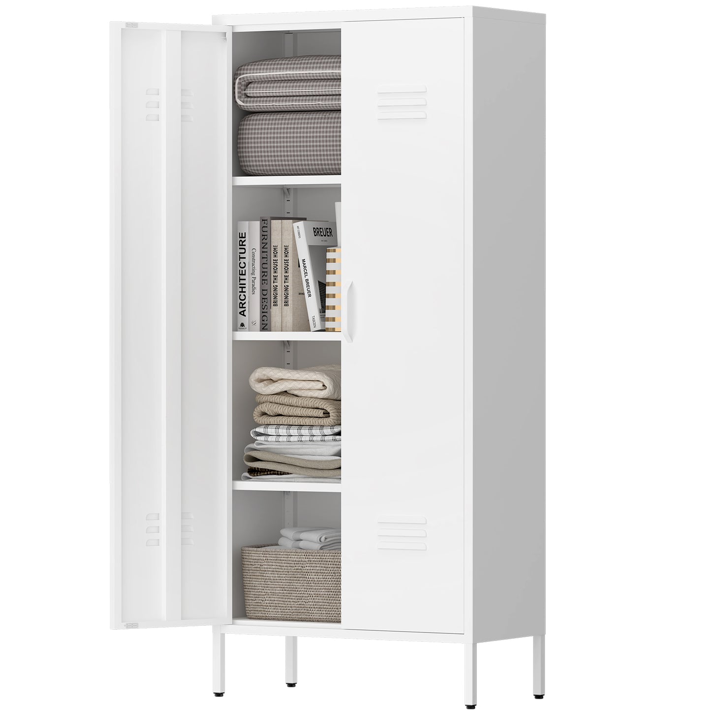 Modern Storage Cabinet with Adjustable Shelves, Magnetic Door Stopper, Aluminum Alloy Handles, and Breathable Design for Home Organization - Ideal for Living Room, Bedroom, or Entryway
