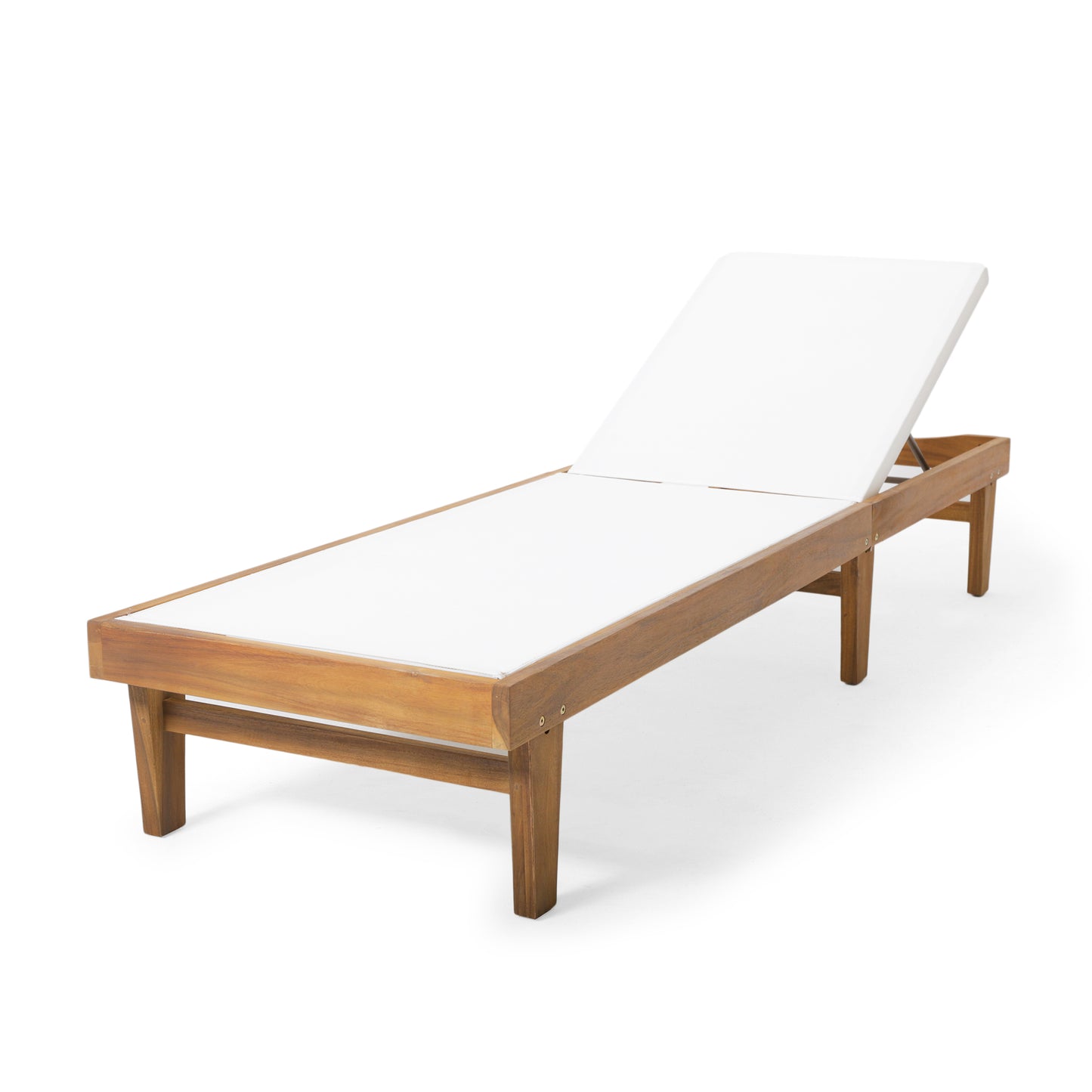 Outdoor Chaise Lounge with Acacia Wood Frame, White and Teak