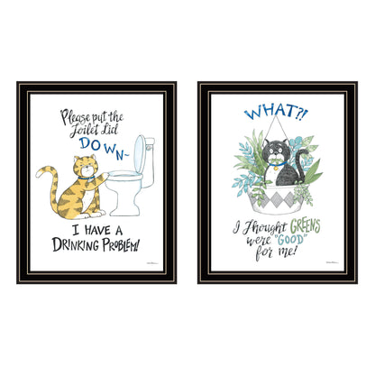 Trendy Decor 4U 2- Piece Vignette I have a Drinking Problem!! Black Framed Wall Art for Living Room, Bedroom Wall Art Print for Home Decor by Deb Strain