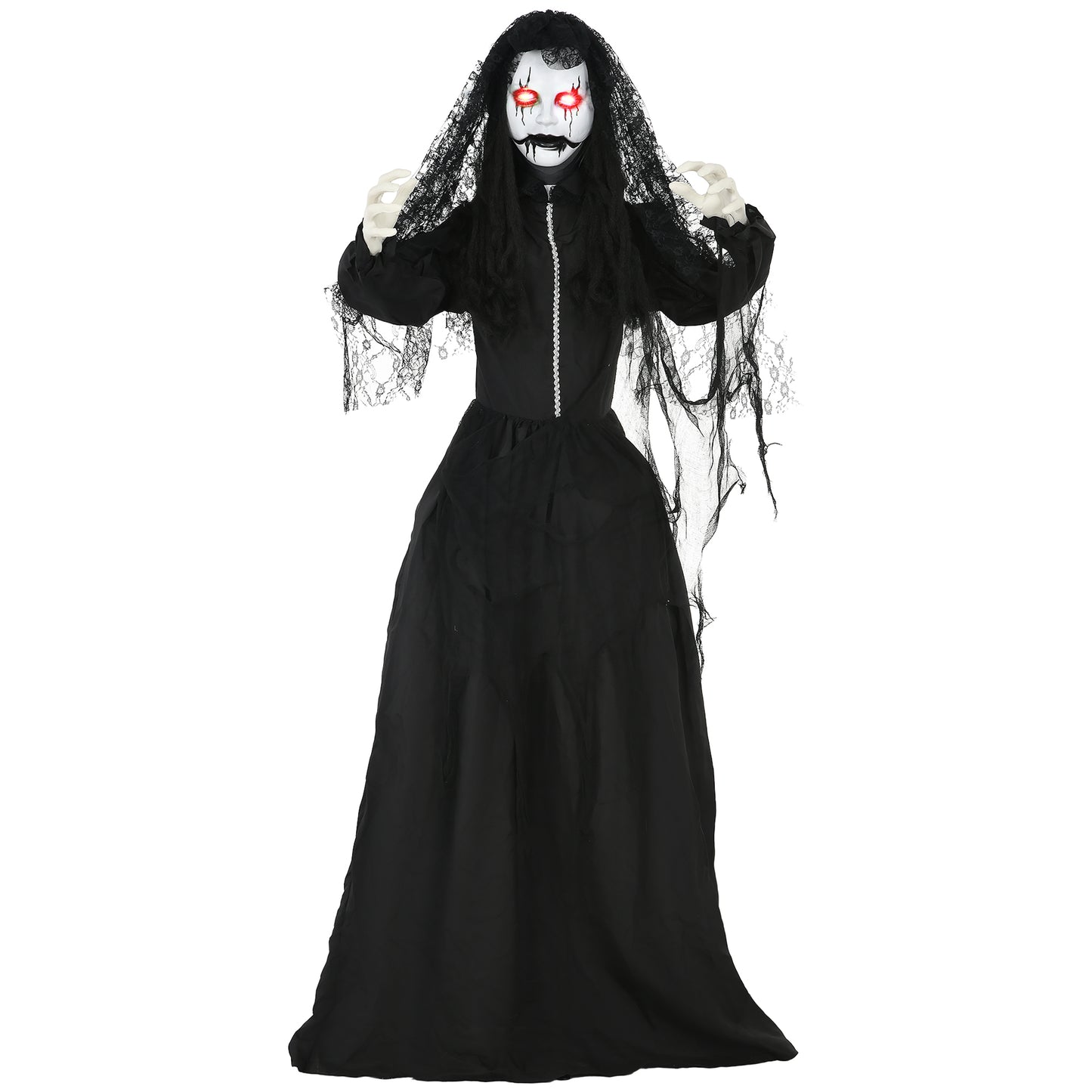 HOMCOM 67' Life Size Freestanding Scary Ghost Bride, Animated Halloween Prop with Sound Activation and Red Eyes, Creepy Voice, for Covered Outdoor and Indoor, Battery Operated Animatronic Decor