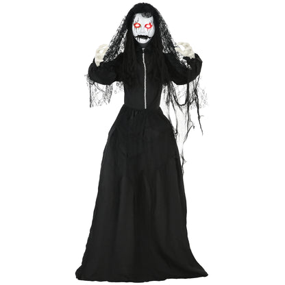 HOMCOM 67' Life Size Freestanding Scary Ghost Bride, Animated Halloween Prop with Sound Activation and Red Eyes, Creepy Voice, for Covered Outdoor and Indoor, Battery Operated Animatronic Decor