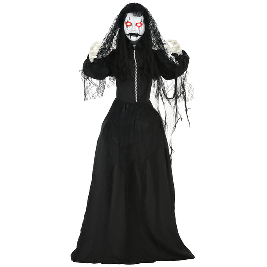 HOMCOM 67' Life Size Freestanding Scary Ghost Bride, Animated Halloween Prop with Sound Activation and Red Eyes, Creepy Voice, for Covered Outdoor and Indoor, Battery Operated Animatronic Decor