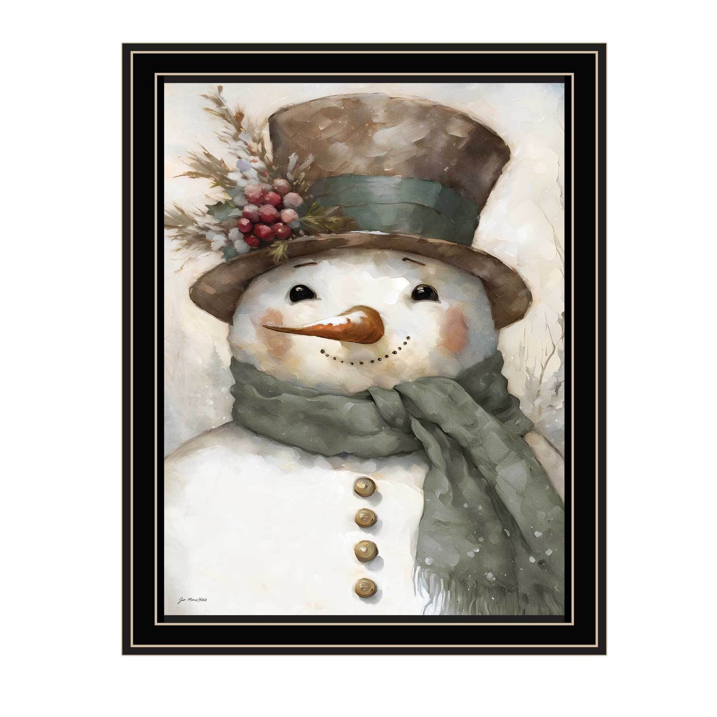Trendy Decor 4U Old World Frosty The Snowman Black Framed Wall Art for Living Room, Holiday Wall Art Print for Home Decor, Bedroom Wall Art by Jo Moulton