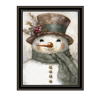 Trendy Decor 4U Old World Frosty The Snowman Black Framed Wall Art for Living Room, Holiday Wall Art Print for Home Decor, Bedroom Wall Art by Jo Moulton
