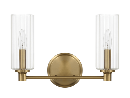 Regal Double Light Vanity With Clear Ribbed Glass - Satin Brass