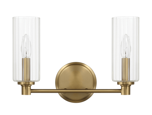 Regal Double Light Vanity With Clear Ribbed Glass - Satin Brass