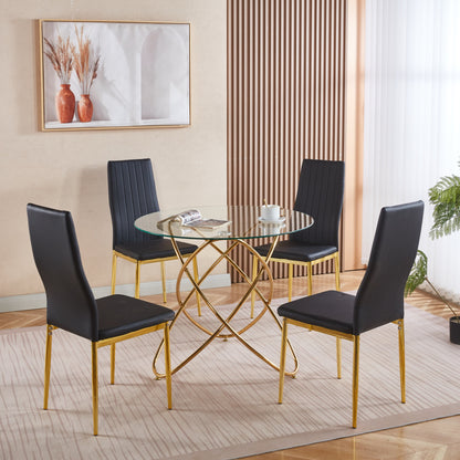 1+4,5pieces dining set, Table metal leg Mid-century Dining Table for 4-6 people With Glass  Table Top, Pedestal Dining Table, End Table Leisure Coffee Table.
