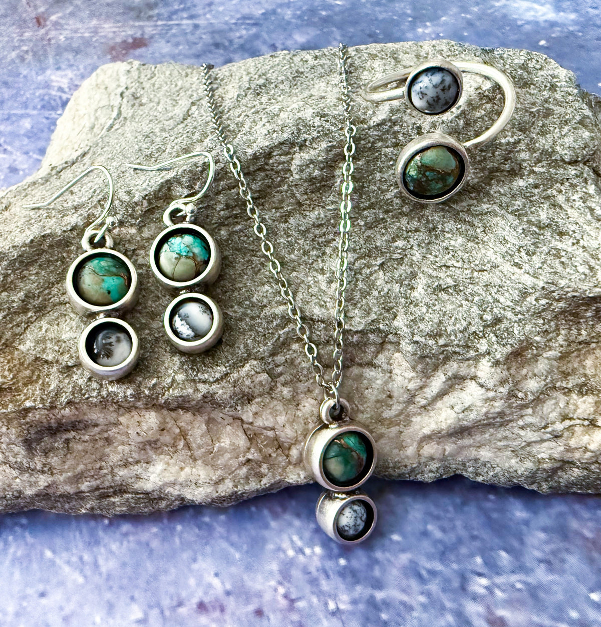 Earth and Moon Jewelry Set With Natural Stones
