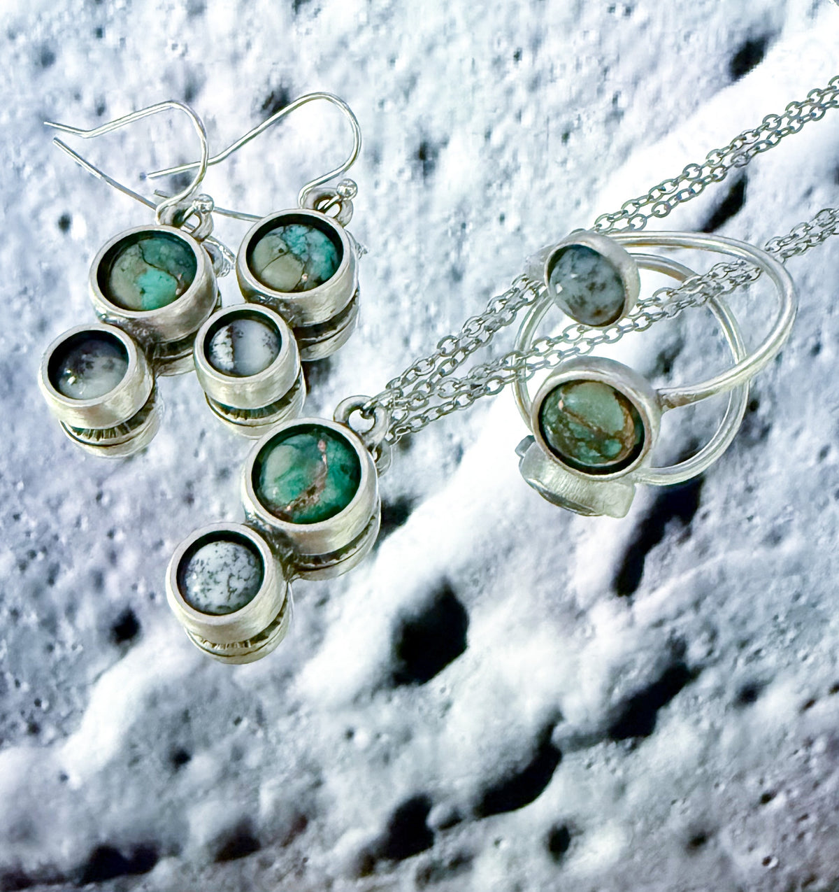 Earth and Moon Jewelry Set With Natural Stones