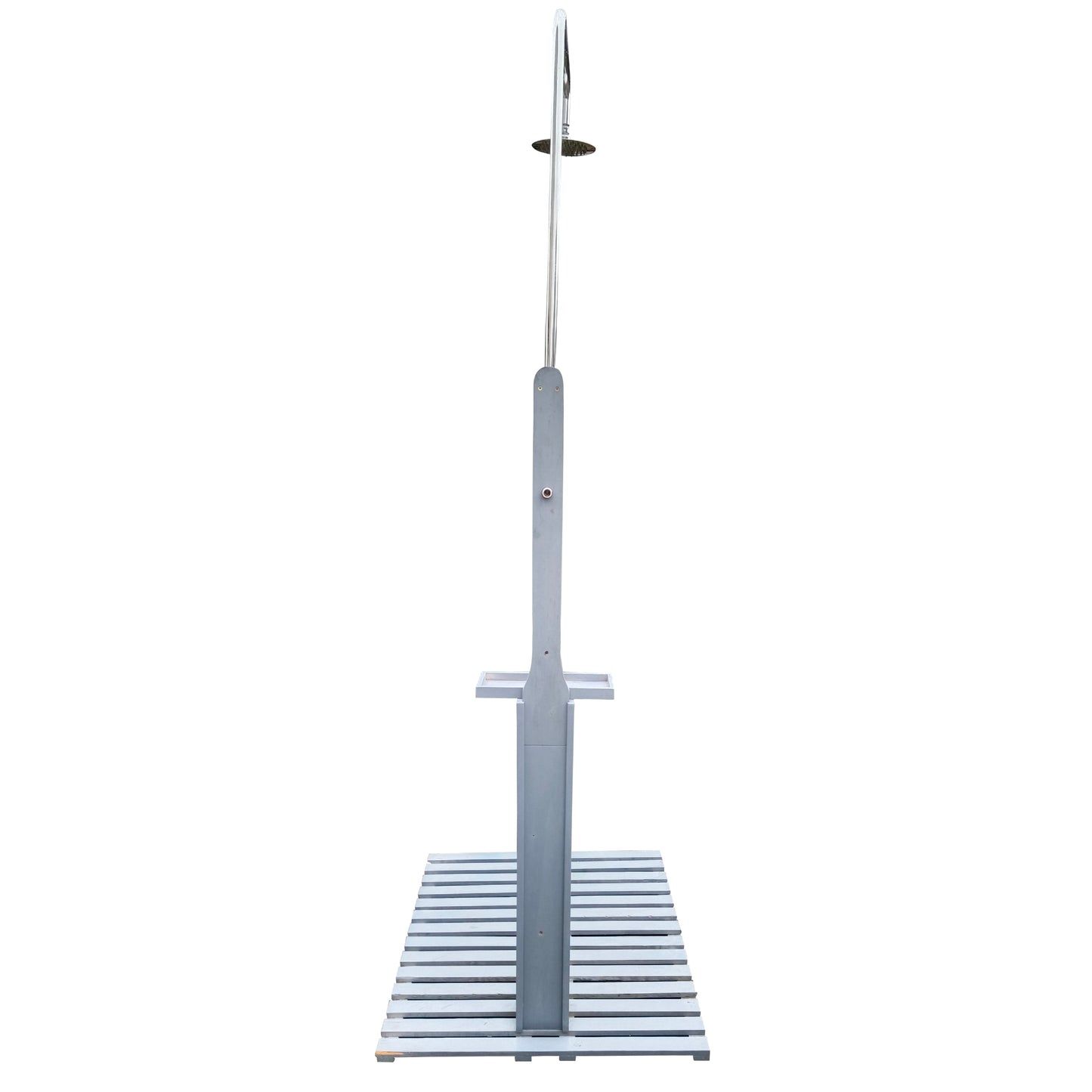 Outdoor Garden Pool Shower with Chassis Board, Cooling Solution, Gray Solid Wood, 25.59 x 29.53 x 86.61 inches