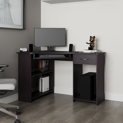 EKKO Corner Computer Desk, L-Shaped Home Office Desk with Drawer, Shelves, and CPU Space