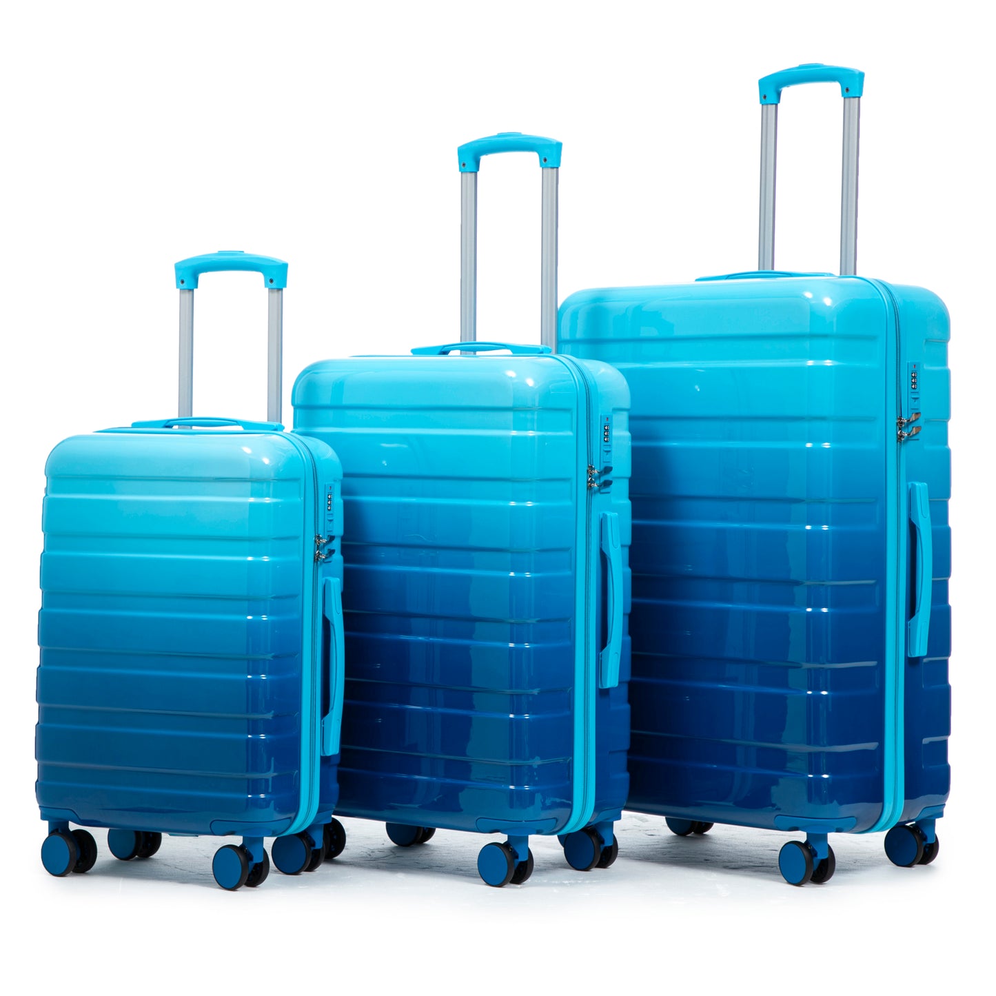 20'/24'/28' 3 pcs/set in PC Spinner Wheel Luggage, Carry on Suitcase, With Gradient Color and Combination Lock(Navy+Light Blue)