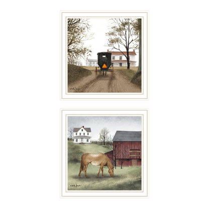 Trendy Decor 4U 2- Piece Vignette The Old Mare, Heading' Home White Framed Wall Art for Living Room, Bedroom Wall Art Print for Home Decor by Billy Jacobs
