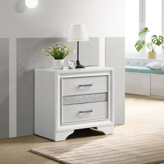 White 2-drawer Nightstand with Hidden Jewelry Tray