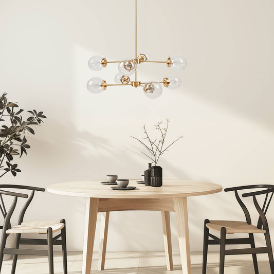 8-Light Metal Chandelier with Globe Bulbs Gold/Clear See below