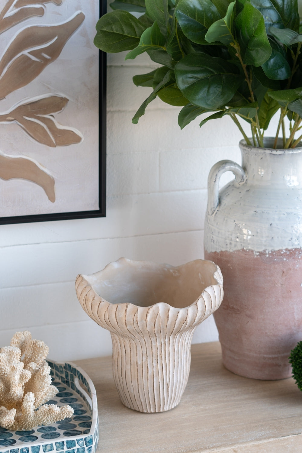 9.3x9x8.7' Sand and Cement Coral Planter with Textured Beige Finish