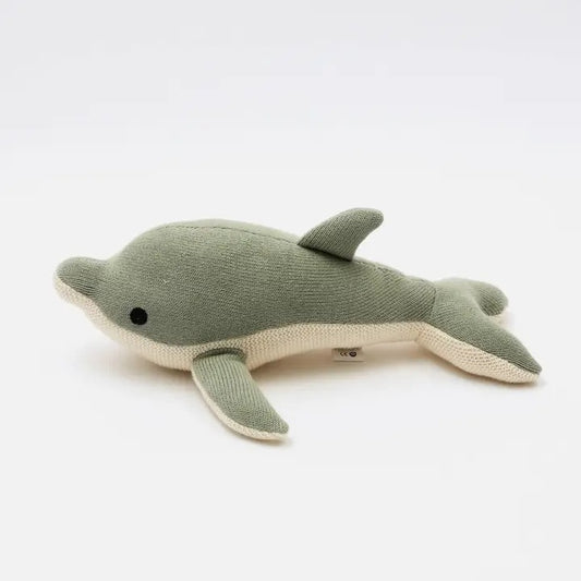 Knitted Stuffed Dolphin Soft Toy.